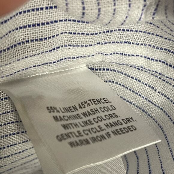 UNTUCKit Women's Button Up Long Sleeve Pin Stripe Shirt Linen Tencel Blend 8 NWT - Picture 8 of 9